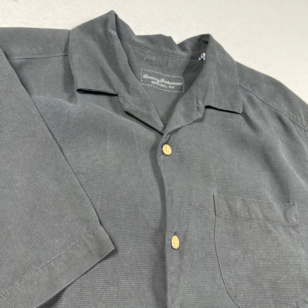 Tommy Bahama Mens Gray Silk Dirty Shark Martini Graphic Camp Shirt Medium